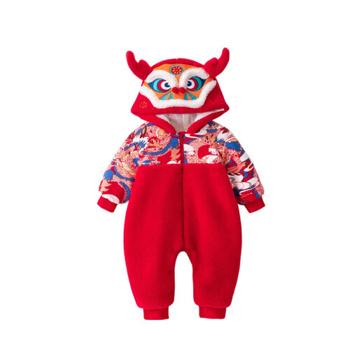 Meng Yitang full-month clothes for boys and girls, plus velvet clothes for boys and girls, thickened festive New Year clothes for 100-day birthday party for newborns, Guochao Xianglong 66