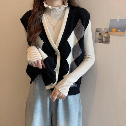 Pincai retro knitted vest women's sweater versatile vest vest vest small V-neck PW27ZQ3