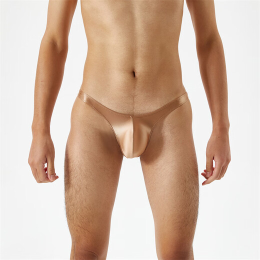 Silky, translucent, oily, silky, super low-waisted men's thong t-pants, sexy and interesting, white M