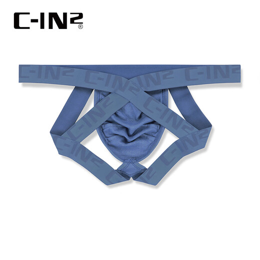 C-IN2 summer new men's thong cotton spandex exposed buttocks U-convex butt lift sexy low-waisted double thong 2928RT blue 491- 1 pair M suitable for 2'4-2'5 waist (31-33 size)