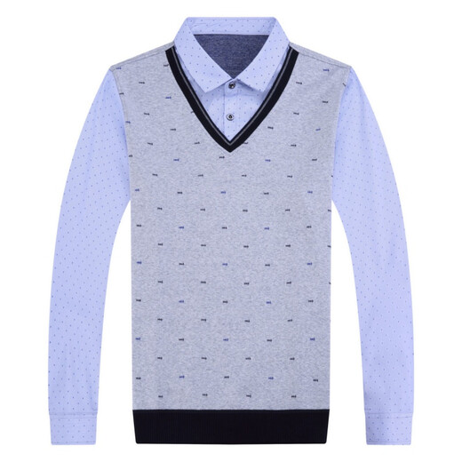 Yimuqi double-collar sweater for men in spring and autumn fake two-piece sweater without velvet new collar T-shirt thin men's base 3877 blue (single-sided style in spring and autumn) one size 165/m Recommended within 120 Jin [Jin equals 0.5 kg]