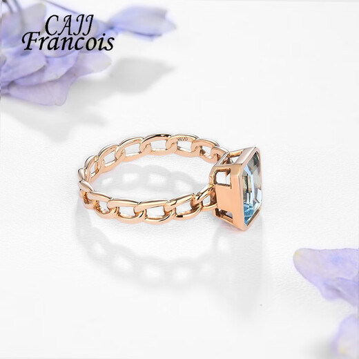 CAJJ Francois 1.38 carat aquamarine ring small sugar cube natural jewelry colored gemstone ring for women 18k gold inlaid with gemstones No. 14