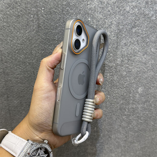 米弗希 适用苹果17手机壳钛灰磁吸柔砂iphone16promax新款半透明15pro高级14硬壳13磨砂16plus超薄保护套 磨砂硬壳磁吸【钛灰】+灰色手绳 iPhone 16