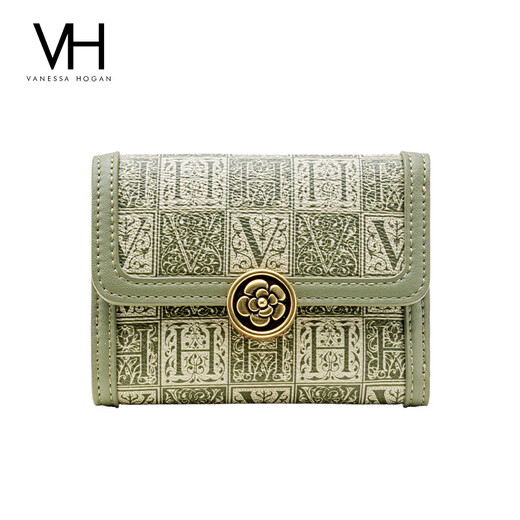 Vanessa Hogan VH Damenbeutel Camellia Serie Spleißen kurzer Brieftasche Mode Camellia Presbyopia Brieftasche Senden Sie Freundin Geburtstagsgeschenk Grün grün