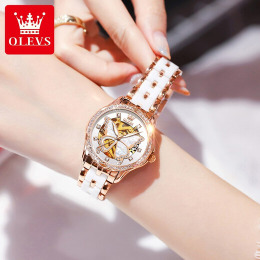 Swiss Swisss Swisss Swiss Watch Wome Women Simple Temprament Women Watch Полностью автоматические механические часы Luminous Faitrypronation Ceramic Watch Olevs-6622-CERMIC ROSE WHET Women