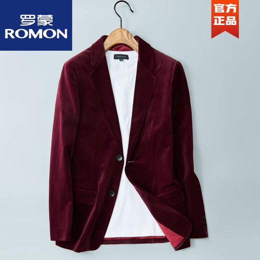 ROMON European blazer men's Korean version slim business casual simple fashion gold velvet handsome suit top black XL