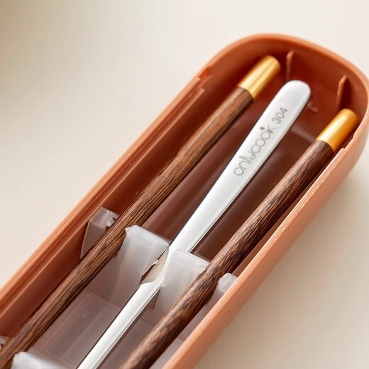 Onlycook primary school students portable tableware wooden chopsticks spoon set 316L antibacterial stainless steel storage box for one person office worker white-antibacterial 304 portable set