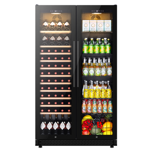 Bacchus double-door wine cabinet 150 bottles 1.76 meters ice bar constant temperature wine cabinet household refrigerated tea beer champagne wine built-in wine storage cabinet large living room villa left wine display + right ice bar (integrated dual temperature air cooling) 58 bottles