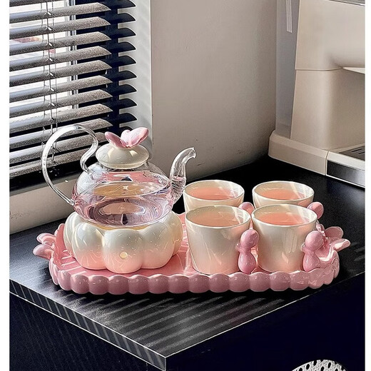 Ahri's love wedding gift for newlyweds tea set teapot engagement new home housewarming gift practical high-end gift butterfly flower teapot one pot four cups + tea tray gift box moving gift housewarming gift high-end souvenir for best friend and bride