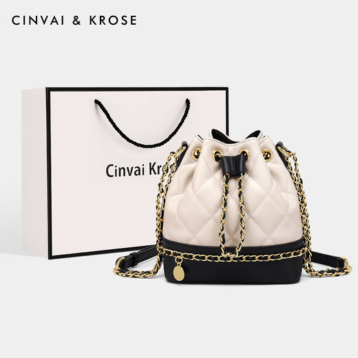 CINVAI&KROSE官网包包女包2025新款斜挎包水桶包小香风链条包女生日礼物送女友 CK女包-菱格白【送女友老婆】