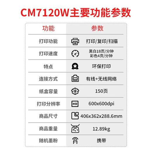 联想（Lenovo）至像 CM7120W CS1831W CM7110W彩色激光打印机 有线+无线 多功能打印复印扫描一体机 办公商用 CM7110W（彩色激光）有线/无线 打印复印扫描
