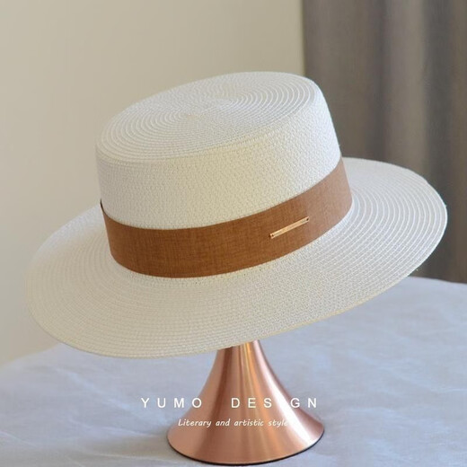 Albinele paille de paille femmes d'été rétro britannique plate top hat de style coréen hatte de plage de plage protection sol