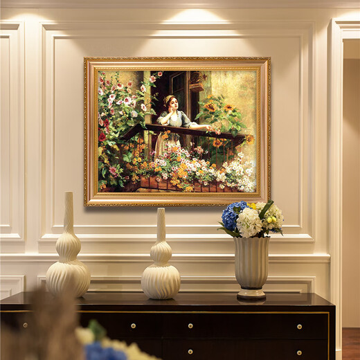 Kaiser Banner Europäischer und amerikanischer pastoraler handbemalte klassische Figuren Ölgemälde Wohnzimmer Dekoration Malerei Sofa Hintergrund Wandmalerei Schlafzimmer Hängende Malerei 692 Gold Massivholz Rahmen 200x110