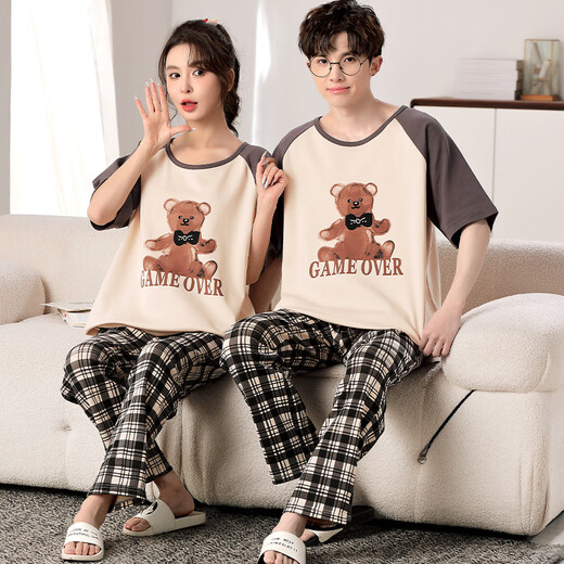 Langsha Paar Kleid Pyjamas Männer und Frauen Frühling und Sommer kurzärmelige lange Hosen dünne Baumwollhauskleidung Mädchen Sommerstudentanzug