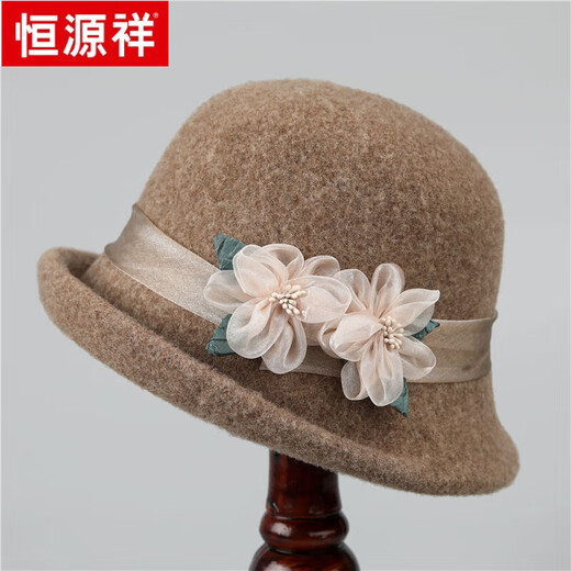 Hengyuanxiang French retro woolen hat women's autumn and winter curled woolen felt hat fashionable versatile fisherman hat women's basin hat trendy off-white M (56-58cm)
