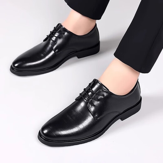 Xinnan leather shoes men's business formal shoes men's British lace-up shoes youth breathable casual wedding shoes leather shoes for men [size 41 suitable for 42 feet]