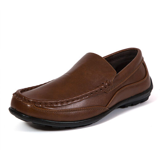 Deer Stags boys' slip-on loafers, soft leather, comfortable and breathable, daily casual shoes for students Brown 7 Big Kid