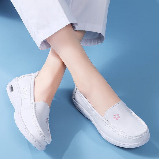 Jin Bingsheng nurse shoes for women in spring and autumn comfortable anti-slip medical work special white shoes for one foot to stand for a long time without tired feet. Nurse shoes pink flowers [anti-wear air cushion model] size 37 size 20 wide feet, fat feet, large size 丨No tiring feet for a long time