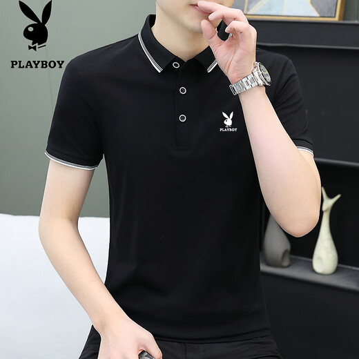 La nueva camiseta de polo de algodón puro de Playboy, la solapa de moda de algodón de manga corta, la solapa de moda delgada de verano 826 gris oscuro L sugiere 110-125 Jin [Jin equivale a 0.5 kg]