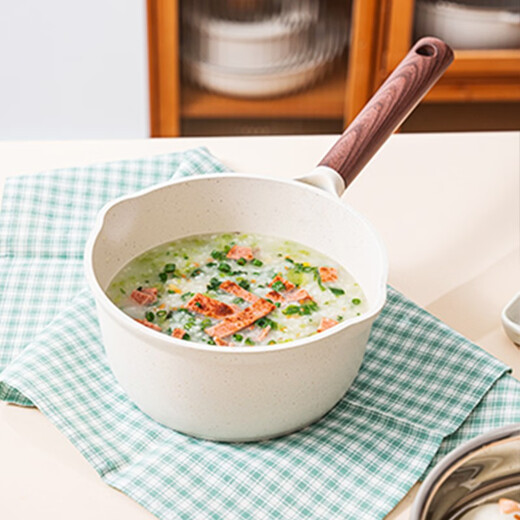 BESCO small milk pot, baby food supplement pot, baby medical stone non-stick pot, hot milk pot with steamer, noodle pot, small pot, milk pot with lid + heat conduction plate to protect the pot 20cm