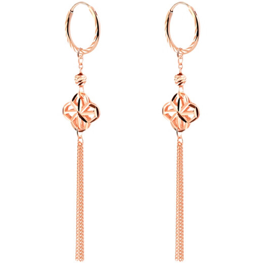 Fat Donglai's same color gold women's 18k rose gold four-leaf clover tassel 925 temperament jewelry as a gift to friends Golden four-leaf clover tassel earrings
