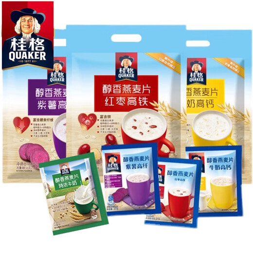 桂格即食燕麦片1000g/1478g 无蔗糖膳食纤维即食纯燕麦片早餐代餐饱腹 红枣高铁540g/袋