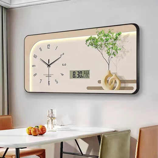 
Huaixue's new style restaurant decoration paintings, fresh green plants, living and dining room hanging paintings with clocks, perpetual calendar, dining table background wall murals, JD132.98 perpetual calendar + watches, 80*40 (suitable for restaurants about 1.2 meters) crystal picture pvc gold edge