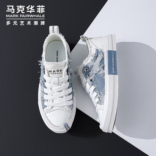 Mark Huafei canvas shoes men's summer men's shoes 2025 new versatile classic board shoes men's casual shoes trendy low-top denim shoes white and blue [couple style] 39 (245mm) leather shoe size = sports shoes 40