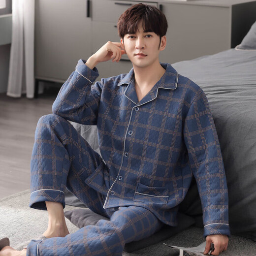 Wei Jie Pure Cotton Pajama для мужчин зимней осенью и зимней мужской пижамы утолщенные межслойные хлопчатобумажные хитровая теплый костюм среднего возраста и пожилой мужской модель P3878 Большой красный хлопок L [155-180Jin [Jin равняется 0,5 кг]]]]