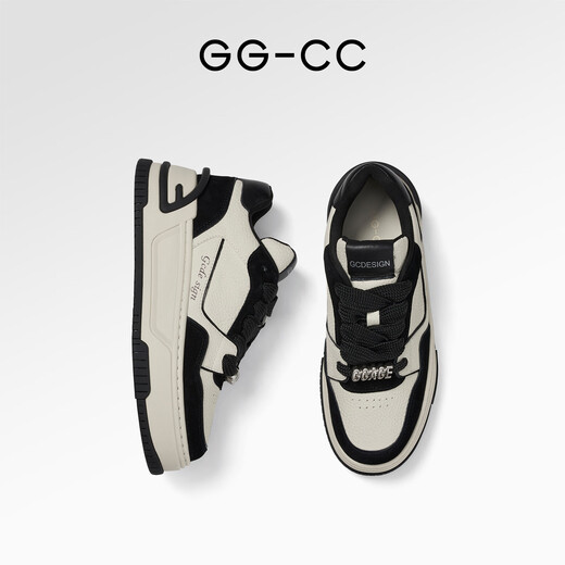 GG-CC [Regreso a The Simple] Genuine Leather Sponge Sponge Cake versátil Panda Zapatos para mujeres Nuevos zapatos informales de tablero G23X9738 Negro 36