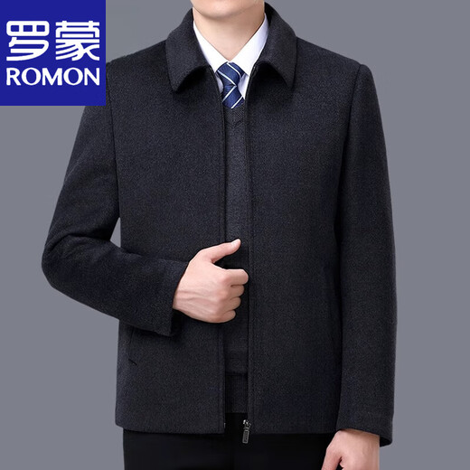 ROMON double-sided cashmere jacket men's autumn and winter middle-aged men's wool woolen coat dad's coat short high-end black/style regular 165/84A