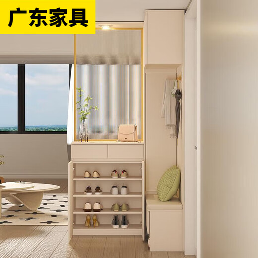 山头林村入户转角l型玄关柜鞋柜一体奶油风入户转角L型鞋 款式11150*1150*2300主图带灯款