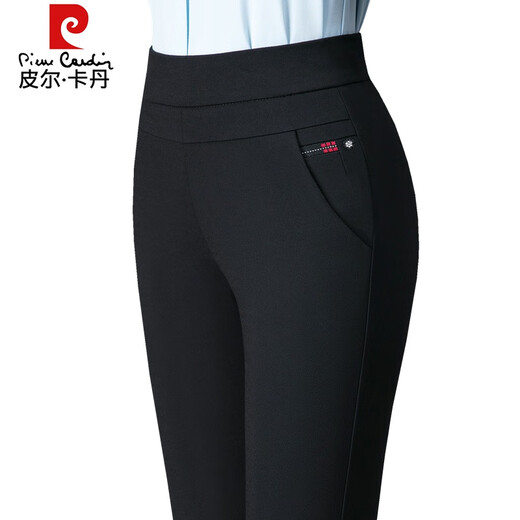 Pierre Cardin Mom Pants Women's Autumn High Waist Straight Ladies Casual Pants 2025 New Middle-aged and Old Women's Pants Winter Velvet 6621 Black Elastic Waist Pants 32 135-145Jin Jin is equal to 0.5 kg