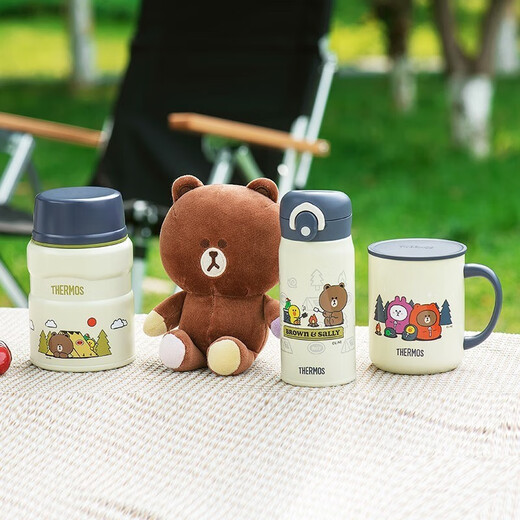 Thermos Termos Cup Line Friends Series Camping Series portátiles de taza de café portátiles de la taza de café, alumnos y femeninas Copa de agua para niños TSK2-CP (LF) Cream White Stew puede 520ml