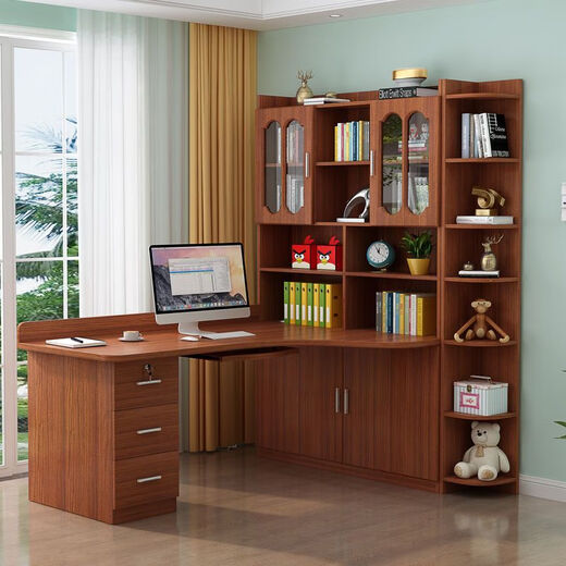 Guansi solid wood desk rack combination computer desk desktop bookcase integrated simple bedroom home corner combination study desk white 120*80 upper and lower bookshelf with door