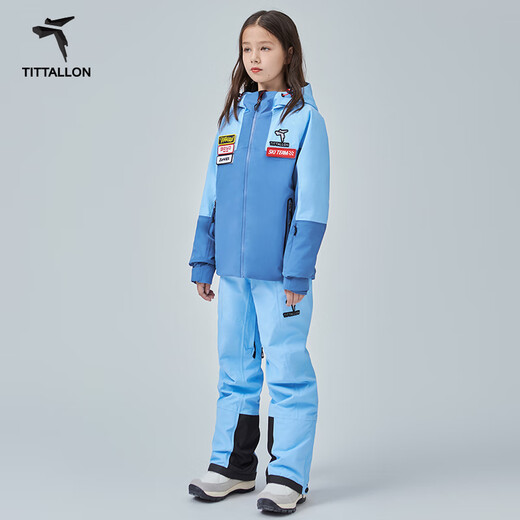 体拓（TITTALLON）青少年专业双板滑雪服儿童A-Way户外防风防水保暖透气滑雪服套装 天蓝色 145cm