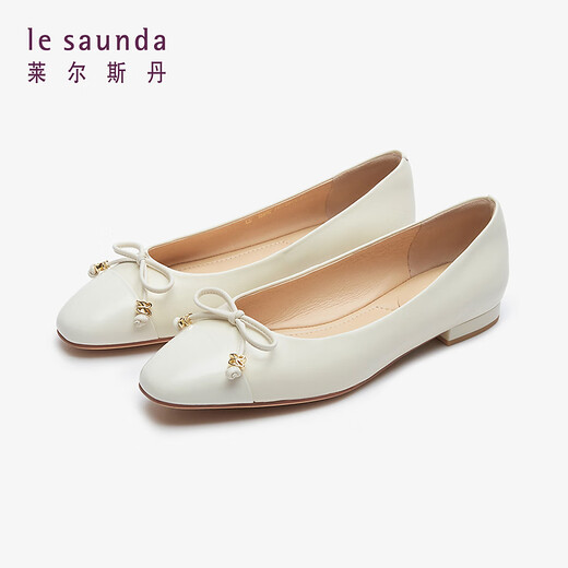 Lairsdan Spring Neues elegantes Bow Ballet Flat Ferse Flat Damenschuhe runde Zehenleder Single Schuhe 5m15602 Graues Gyk 39