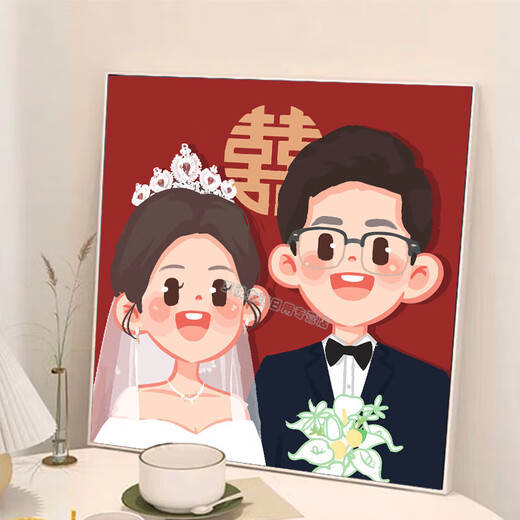 Chuangjingyi wählt hochwertige Hochzeitsgeschenke Custom Digital Oil Painting DIY Füllungsfarbe handbemalte Hochzeitsfotos Acryl qx11154 50*50c.m Dicke Massivholz Innenrahmen