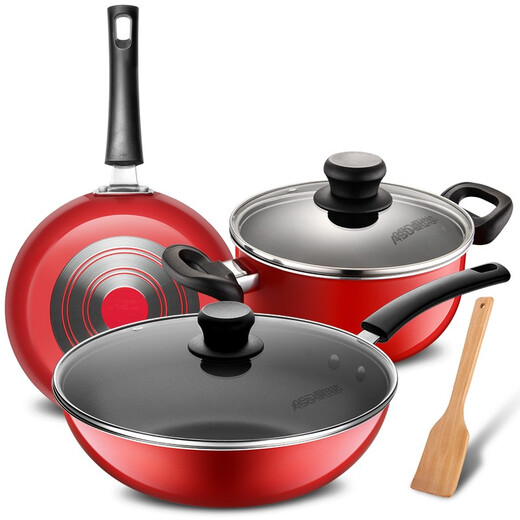 ASD ASD pot set, non-stick frying pan, frying pan, soup pot, three-piece set for open flame, with spatula