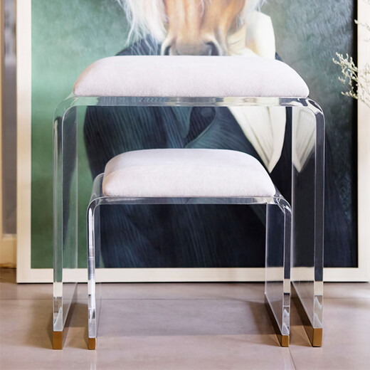Mexueer high-end light luxury makeup stool bedroom transparent crylic dressing table stool girls simple home high-end chair light gray large size