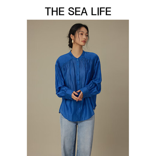 THE SEA LIFE Ou Hai Yisheng Shirt Women's 24 summer new product comfortable and neat draping large lapel casual shirt C12202 Klein Blue M