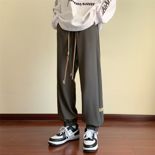 Youruike fat man's heavyweight large size casual pants men's autumn and winter plus fat large size loose student leggings sports pants trendy K1049 black 3XL