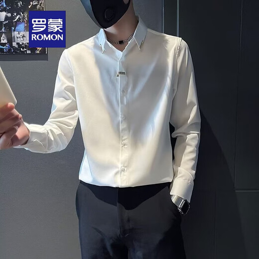 罗蒙（ROMON）高级感长袖衬衫男士潮牌春夏季衬衣套装2025痞帅男装潮流百搭修身 T61黑色短*袖衬衫+黑色西裤 高质 XL