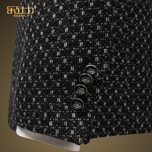 RESHILY wool suit jacket men's casual suit spring and autumn handsome trendy single Western Korean style slim pattern fabric, black and gray grid, single suit 185/XXL/54 (weight 150-160 Jin [Jin equals 0.5 kg])