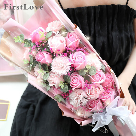 First Love 21 Roses, Carnations, Eternal Soap Flowers, Delivered in the Same City as New Year's Valentine's Day Gifts for Teachers, Non-Flowers