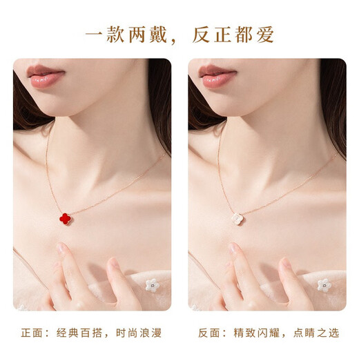 MOLADY pure silver four-leaf clover necklace for women light luxury rose gold pendant clavicle chain female birthday anniversary gift K color gold diamond red agate