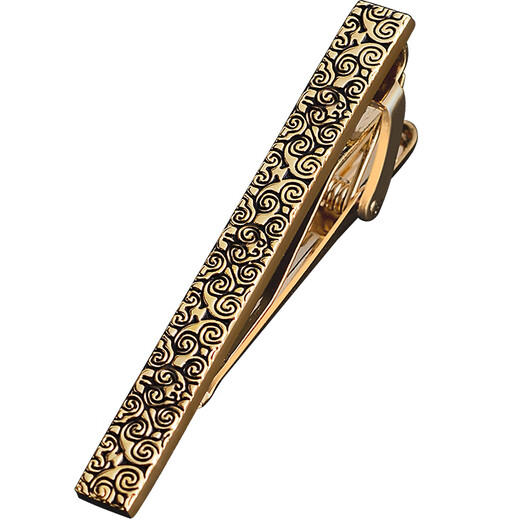 XIERWEI auspicious pattern tie clip men and women's fixed buckle business clip buckle pin collar clamp gold retro pattern tie clip