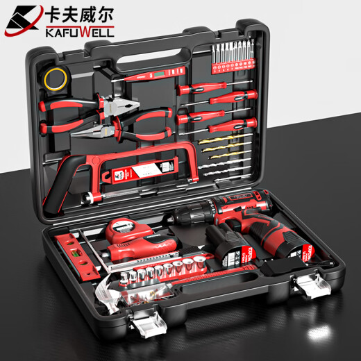 卡夫威尔126件手电钻工具箱套装家用双电池电动螺丝刀组套五金工具 P3893A 122件锂电钻套装P3028A