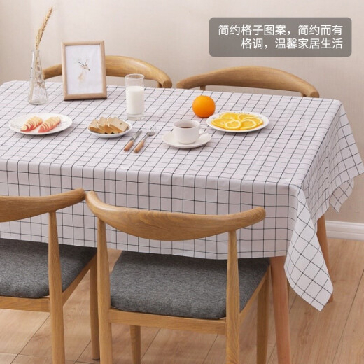 Leli tablecloth tablecloth PVC waterproof, anti-scald and anti-oil wash-free coffee table dining table printed tablecloth 90*137 white grid