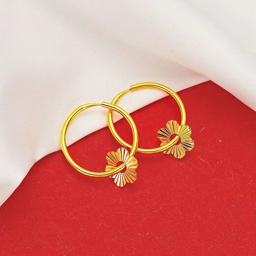 Grab gold earrings, Hong Kong pure sand gold earrings for women, plum blossom earrings, non-fading earrings for mom, new authentic plum blossom gold earrings, new 4.30g, limited price for one day - only 8 pieces left